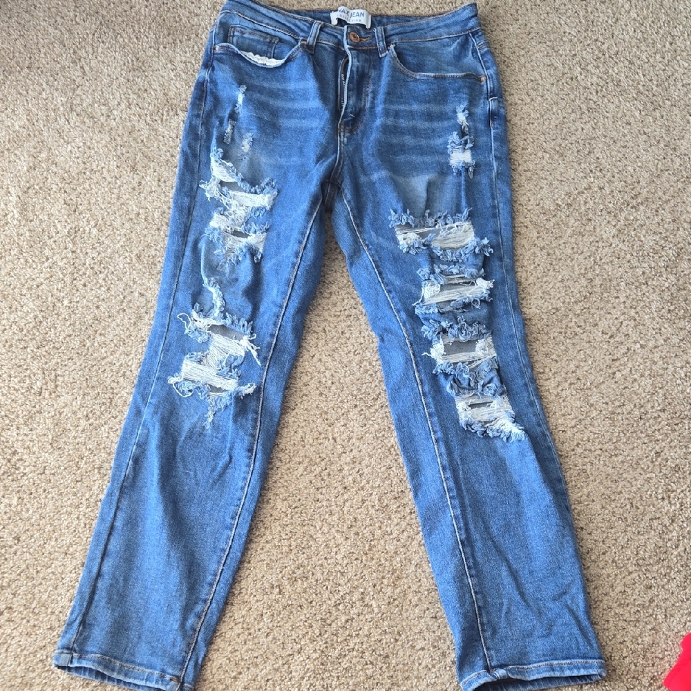 Wax Jean Ripped Blue Straight Leg Jeans